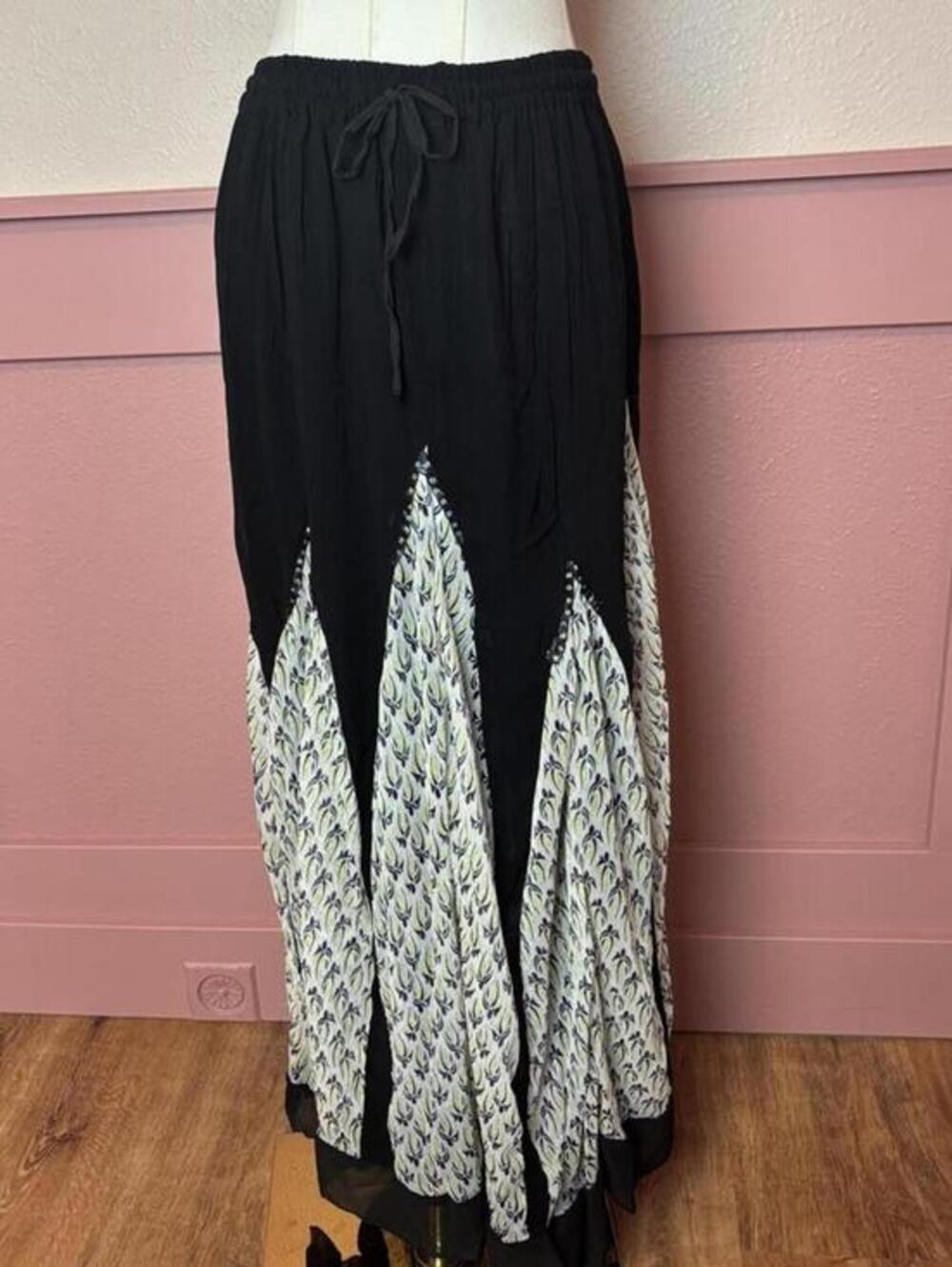 goth fairy silk skirt handmade mogul interior black silk nwt patchwork unique